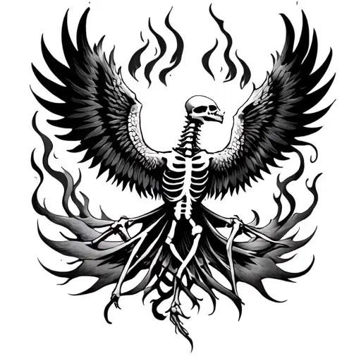 Burning Skeleton of Phoenix tattoo design idea