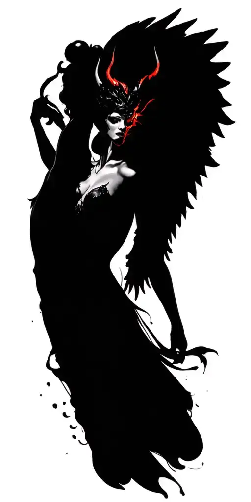 1 sexy female angel in white fighting 1 sexy female demon in black tattoo design idea