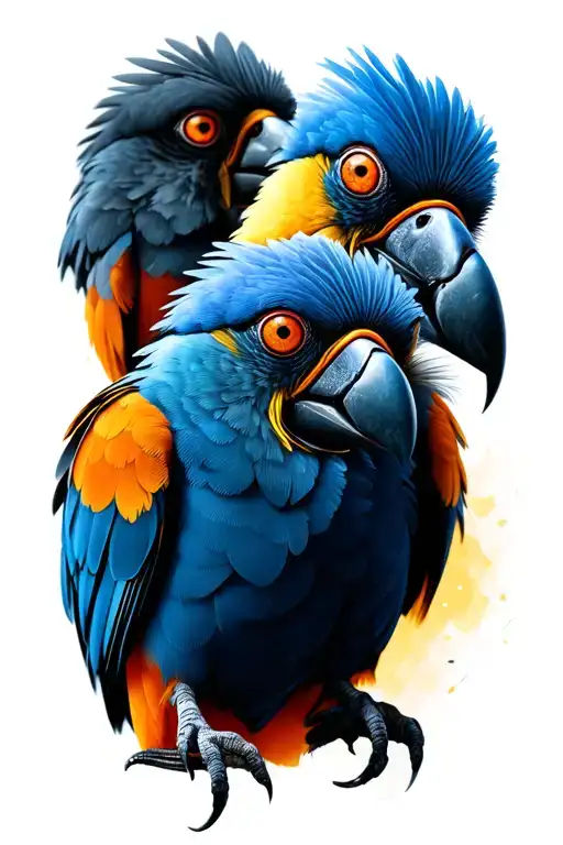 3 crazy birds looking at their leader tattoo design idea