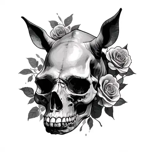 skull roses rhino tattoo design idea