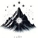 ACOTAR mountain with 3 stars, add aeries. virgo, and gemini constellations  tattoo design idea