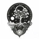 tree of life and sun and moon tattoo design idea
