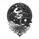 tree of life and sun and moon tattoo design idea