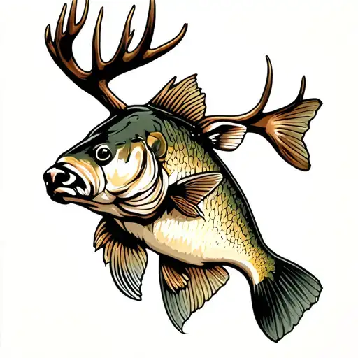 elk with bass fish tattoo design idea