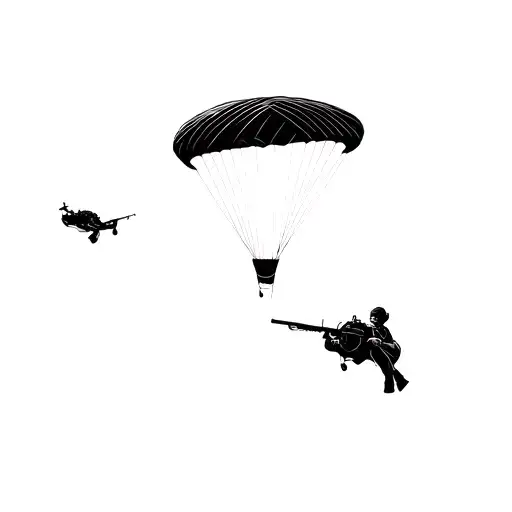 scuba diving, paragliding, and shooting rifle intertwined tattoo design idea