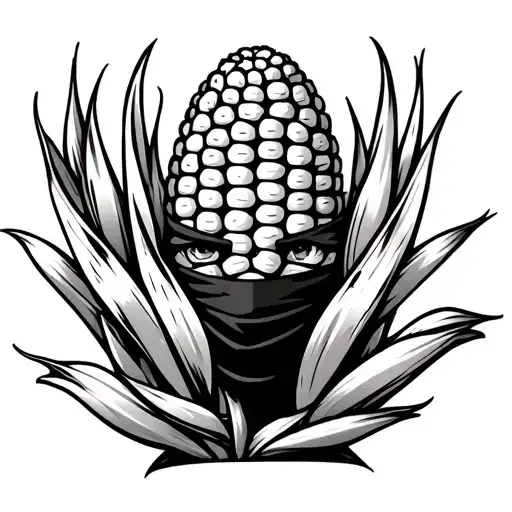 ear of corn wearing a ski mask on face cartoon tattoo design idea