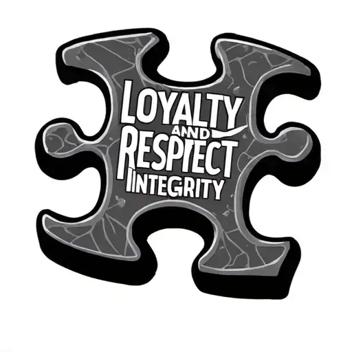 a puzzle piece with the words loyalty and respect integrity honor inside compartments of the puzzle piece  tattoo design idea