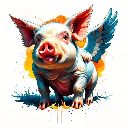 pig with wings tattoo design idea