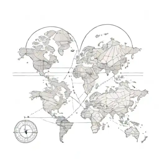 fingerprint heart with world map and navigation compass inside tattoo design idea