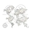fingerprint heart with world map and navigation compass inside tattoo design idea