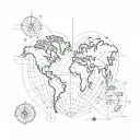 fingerprint heart with world map and navigation compass inside tattoo design idea