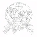 fingerprint heart with world map and navigation compass inside tattoo design idea