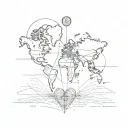 fingerprint heart with world map and navigation compass inside tattoo design idea