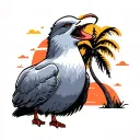 screaming seagull palm trees sunset tattoo design idea