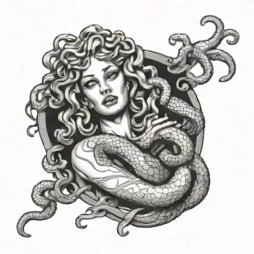 forearm sleeve of Medusa holding snakes wrapped around her hand  tattoo design idea