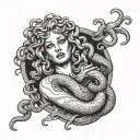 forearm sleeve of Medusa holding snakes wrapped around her hand  tattoo design idea
