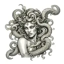 forearm sleeve of Medusa holding snakes wrapped around her hand  tattoo design idea