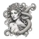 forearm sleeve of Medusa holding snakes wrapped around her hand  tattoo design idea