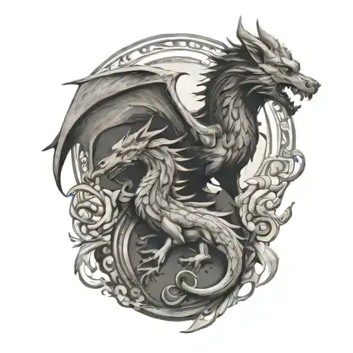 Dragon And Wolf tattoo design idea