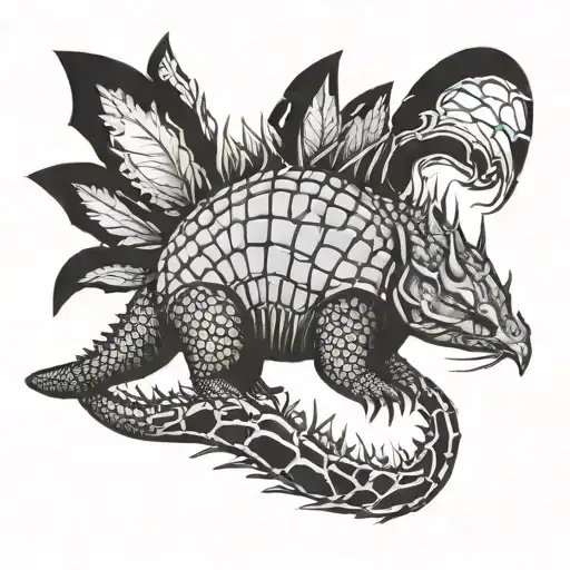 armadillo kaiju collage tattoo design idea