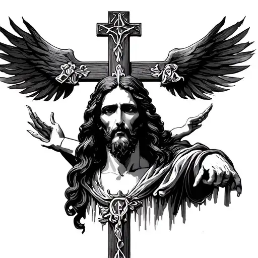 gothic ave christus rex with cross tattoo design idea