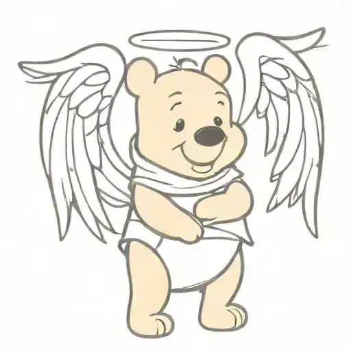 Winnie the Pooh standing with angel wings wide  tattoo design idea
