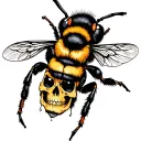 traditional bumblebee with a skull crying tattoo design idea