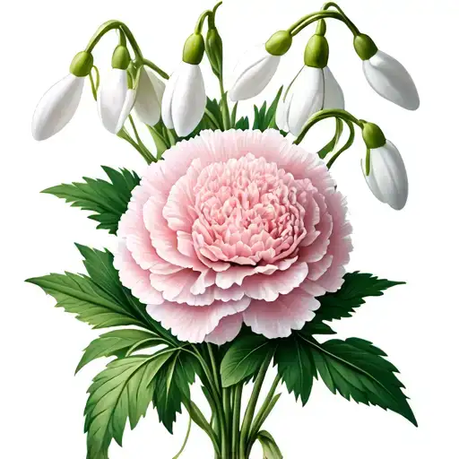 Carnation & Snowdrop flower bouquet tattoo design idea