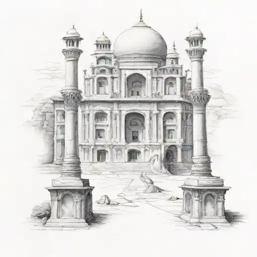 Petra lost city beside taj Mahal tattoo design idea