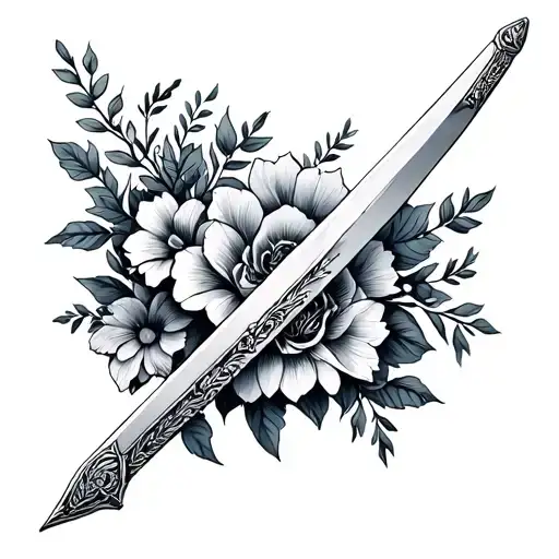 long sword with flowers  tattoo design idea