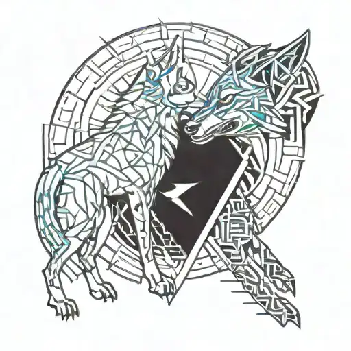 Devil and wolf howling at the moon tattoo design idea