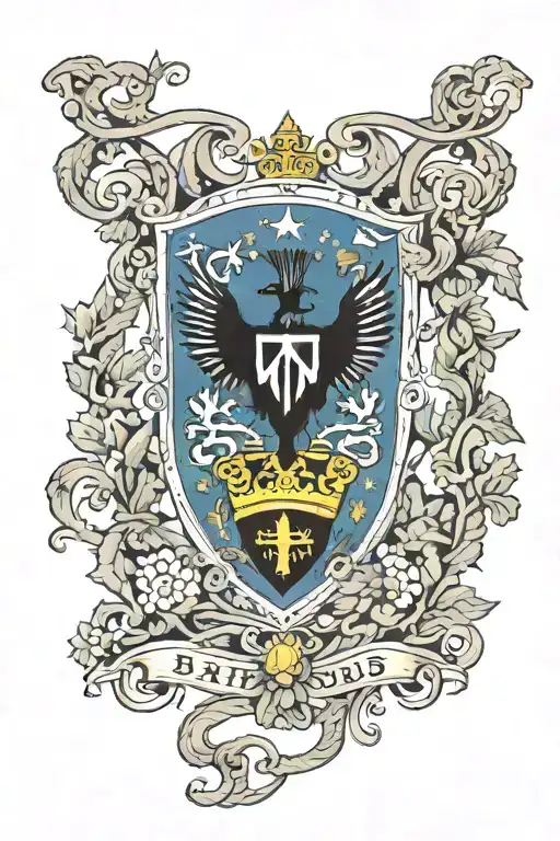 Barbados flag combined with elements intertwined representsing the island flora and fauna and coat of arms  tattoo design idea