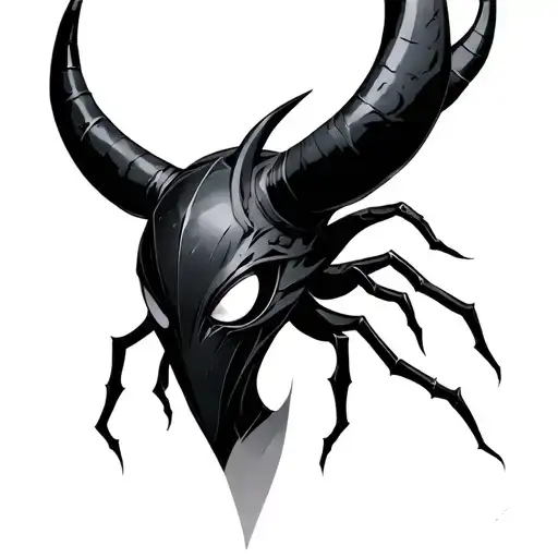 hollow knight head with hornet head and dream nail tattoo design idea