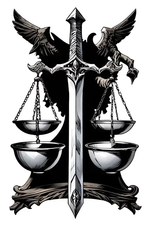The scales of justice on the master sword from the legend of zelda. where the sword hilt is holding the bowls tattoo design idea