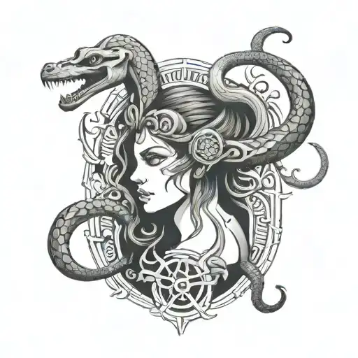 Glyph of Lilith connected to glyph of Hecate, connect with snake tattoo design idea
