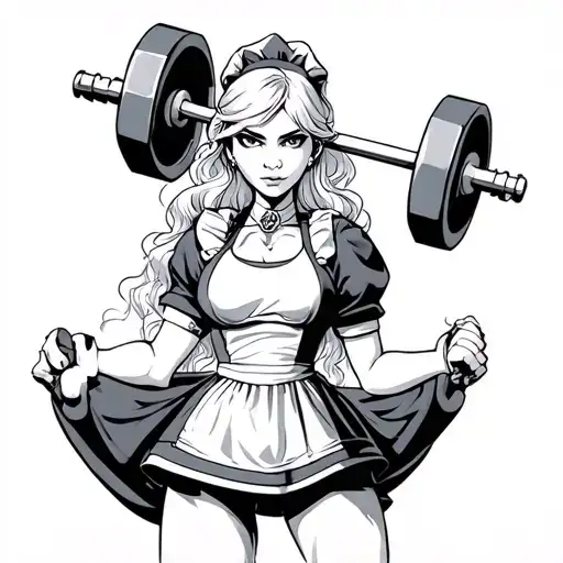 Alice from Super Prison with a barbell on her shoulders tattoo design idea