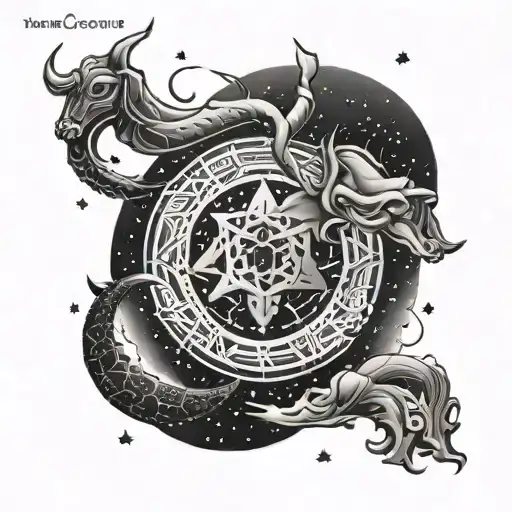 A detailed constellation design featuring Taurus, Scorpio, and Aries intertwined in a cosmic pattern tattoo design idea