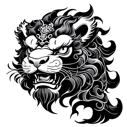 chinese guardian lion tattoo design idea