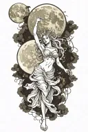 wisdom goddess full body standing raised hand powerful sexy full moon rising tattoo design idea