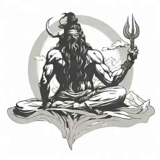 shiva sitting on a mountain kailash,can't see his face but his back.windy atmosphere.would be like a double band forearm tattoo design idea