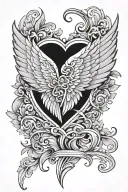 wings, heart tattoo design idea