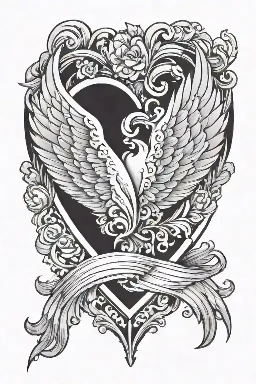 wings, heart tattoo design idea