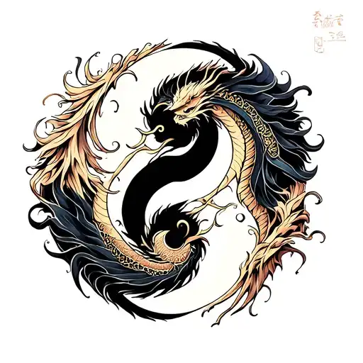Dragon yin and yang symbol intertwined tattoo design idea