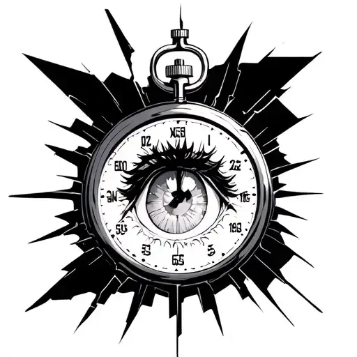 broken stopwatch with anime eye inside tattoo design idea