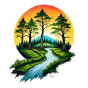 winding road woods surrounded tattoo design idea