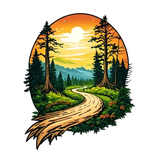 winding road woods surrounded tattoo design idea