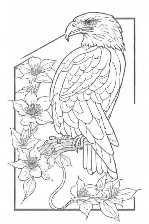 wild flowers bed with a golden eagle with a snake in its mouth tattoo design idea