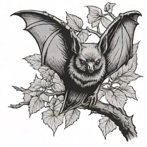 a bat sits on a branch and covers itself with its wing tattoo design idea