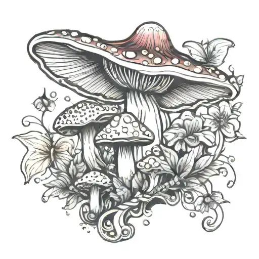 plus size fairy mushrooms tattoo design idea