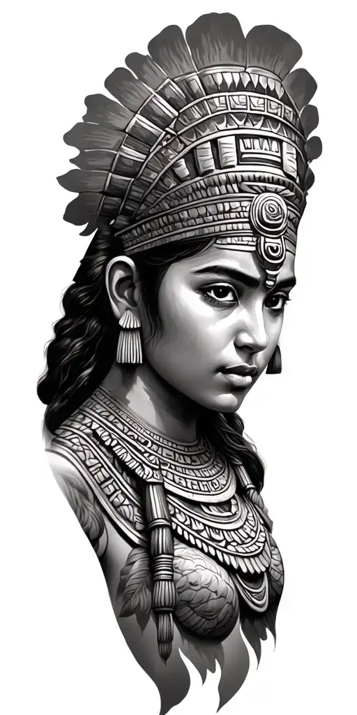 Mayan theme sleeve tattoo design idea